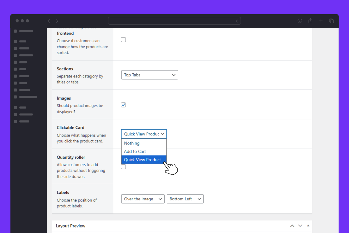 layout settings Orderable