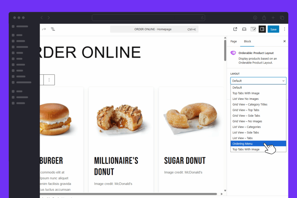 product layout block in page