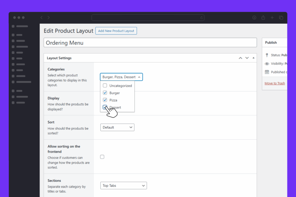 select categories Orderable layout