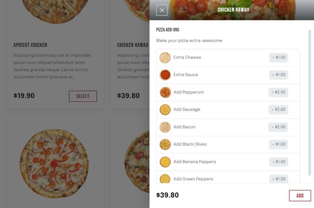 woocommerce product options pizza