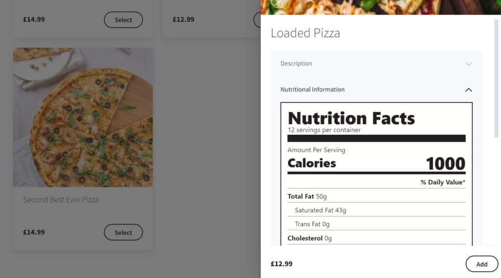 nutritional info tab orderable