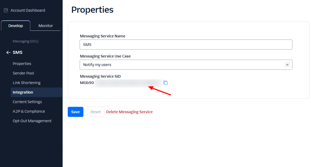 twilio messaging service SID