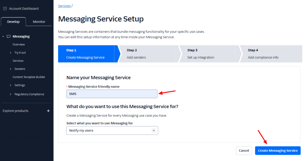 twilio messaging service name