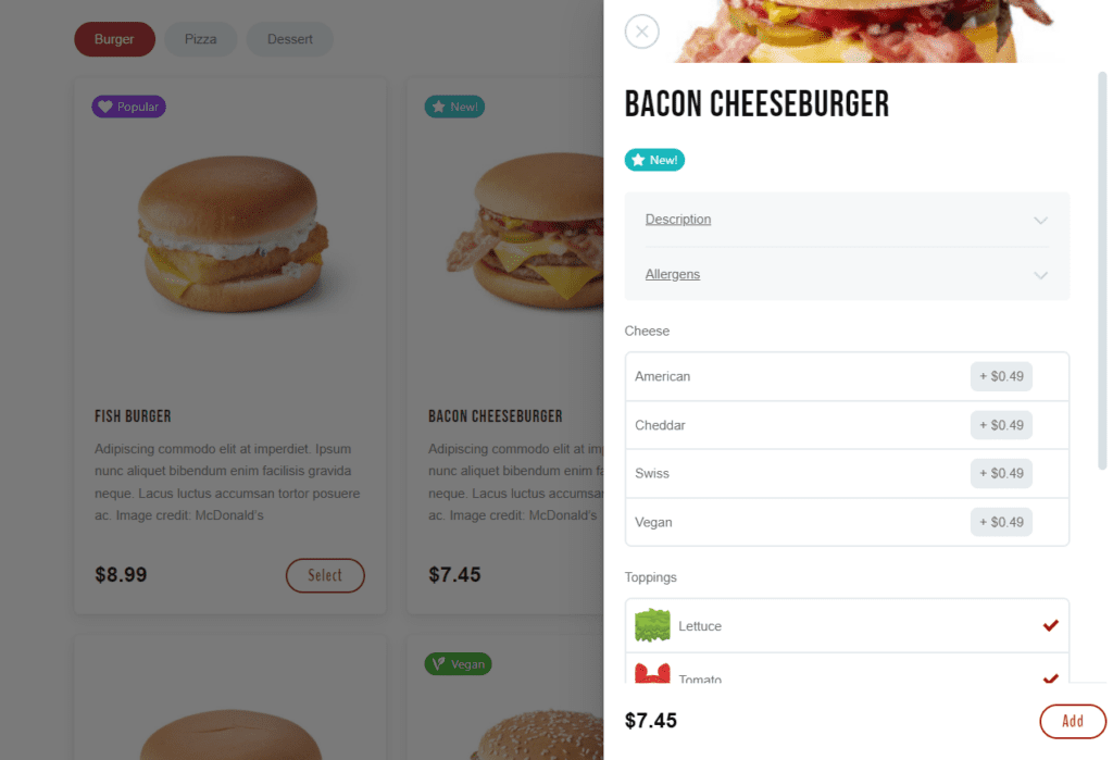 orderable online menu