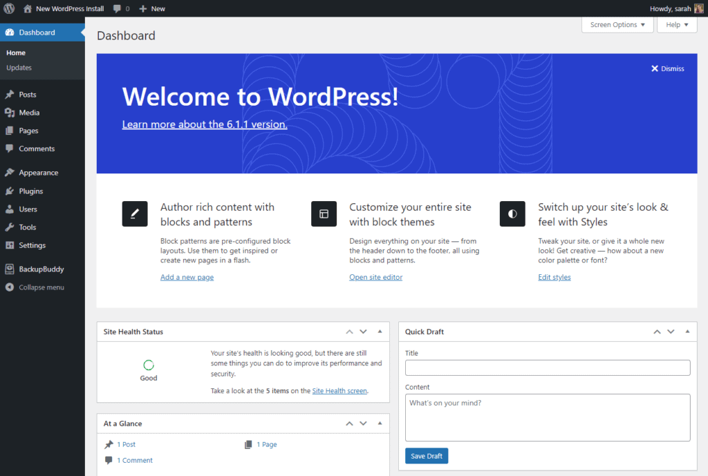 wordpress dashboard