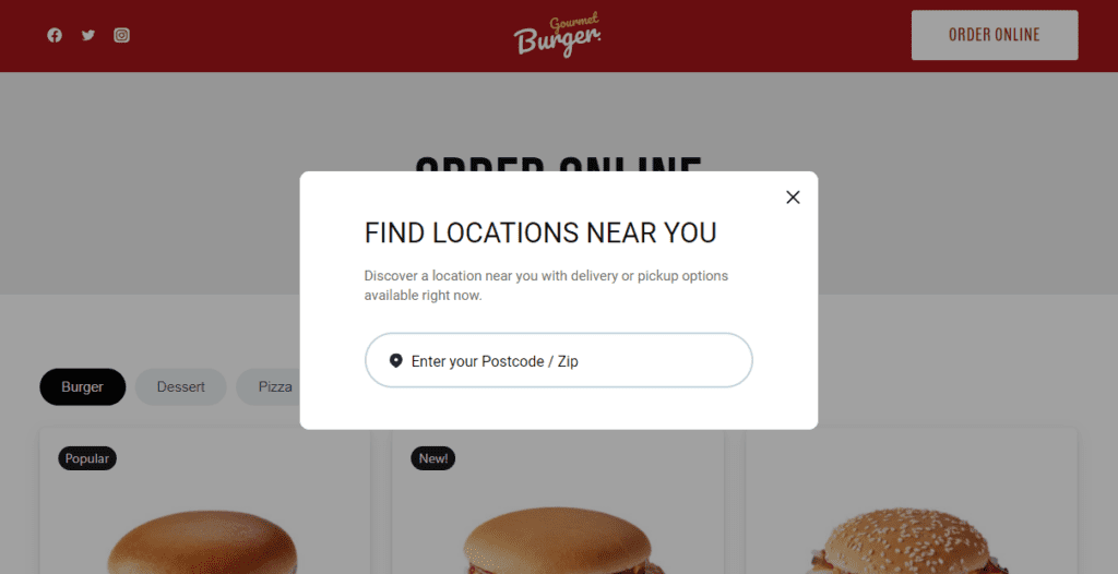location finder popup