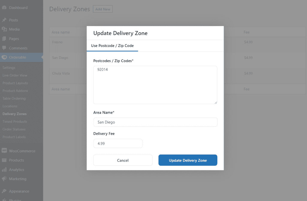 update woocommerce delivery zones