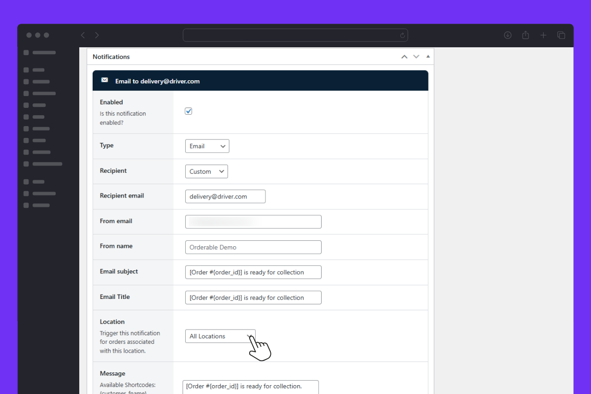 order notification per location