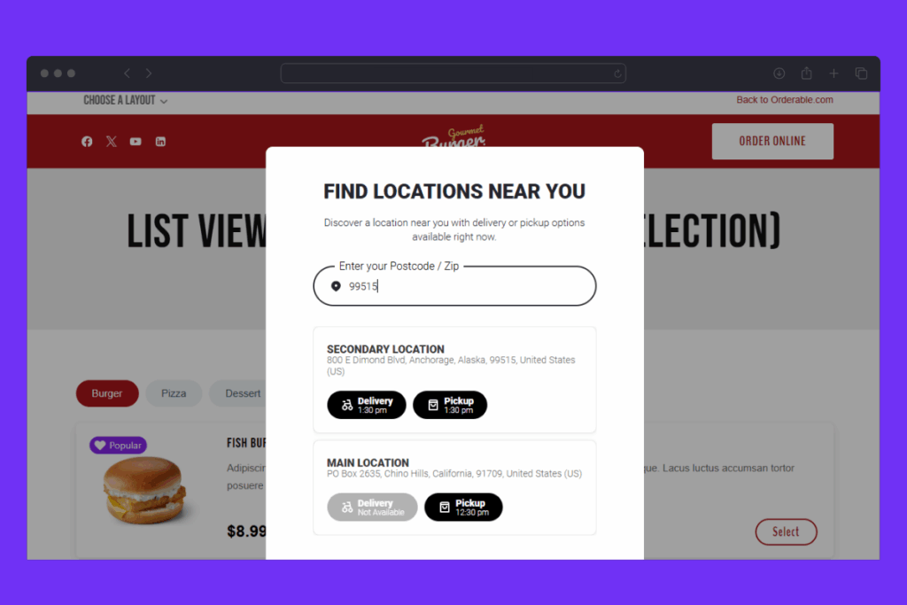 location selector orderable