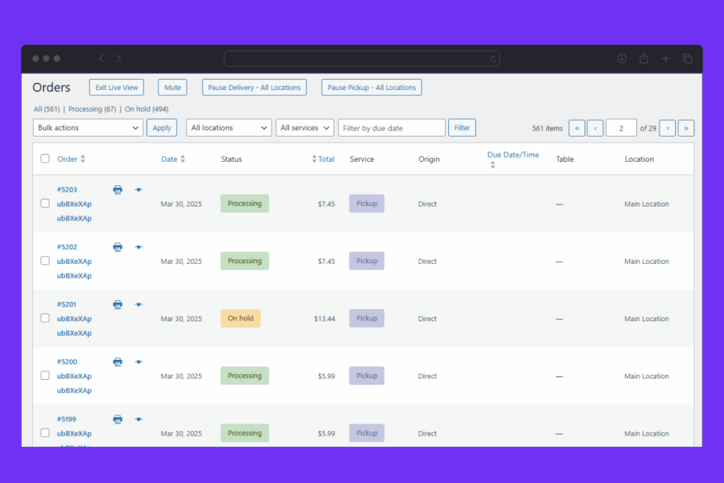 locations live order view