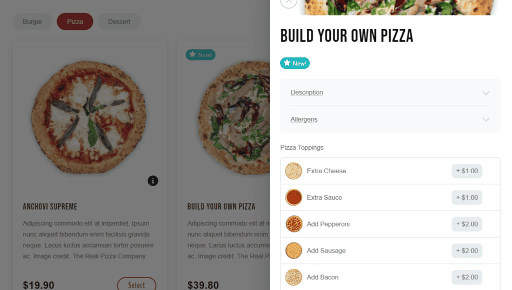 build your own pizza toppings