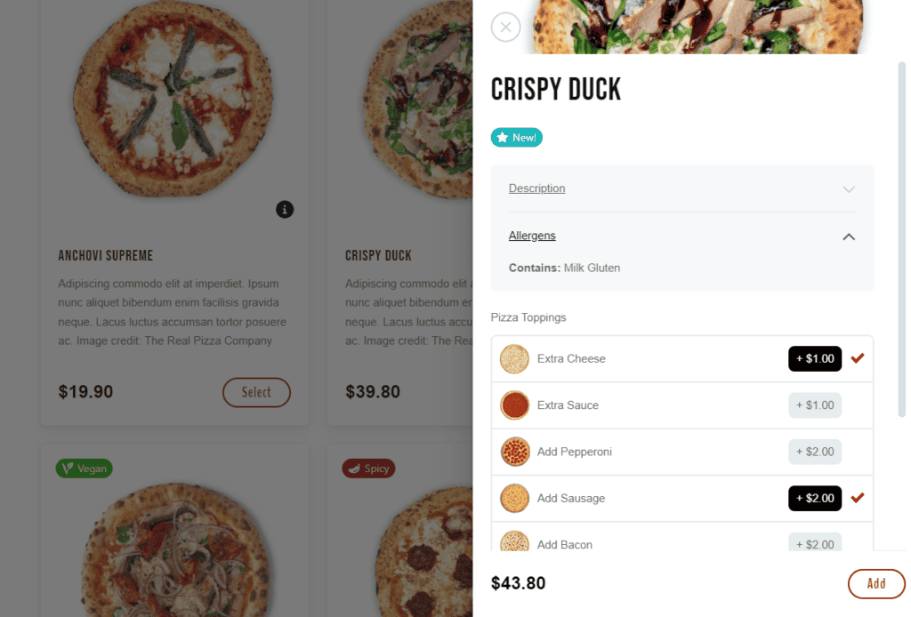 pizza ordering allergen information