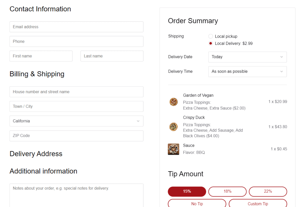 pizza order checkout