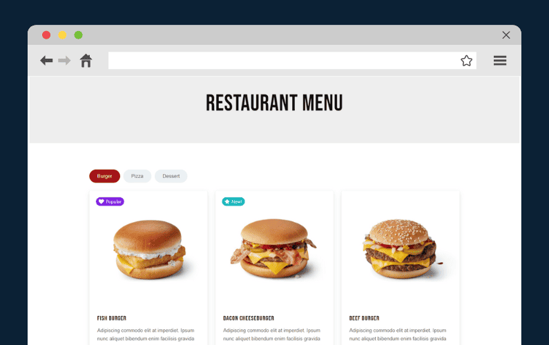 restaurant menu website design