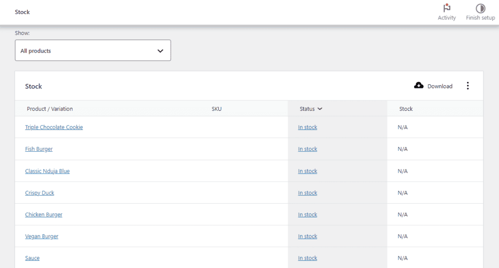 stock section woocommerce