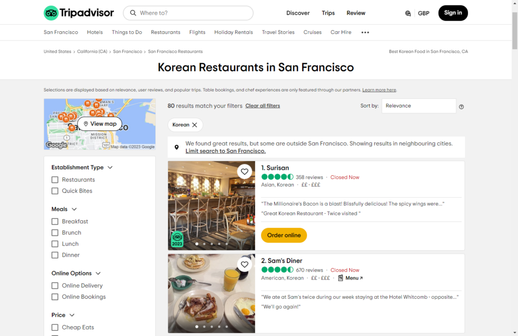trip advisor local seo for restaurants