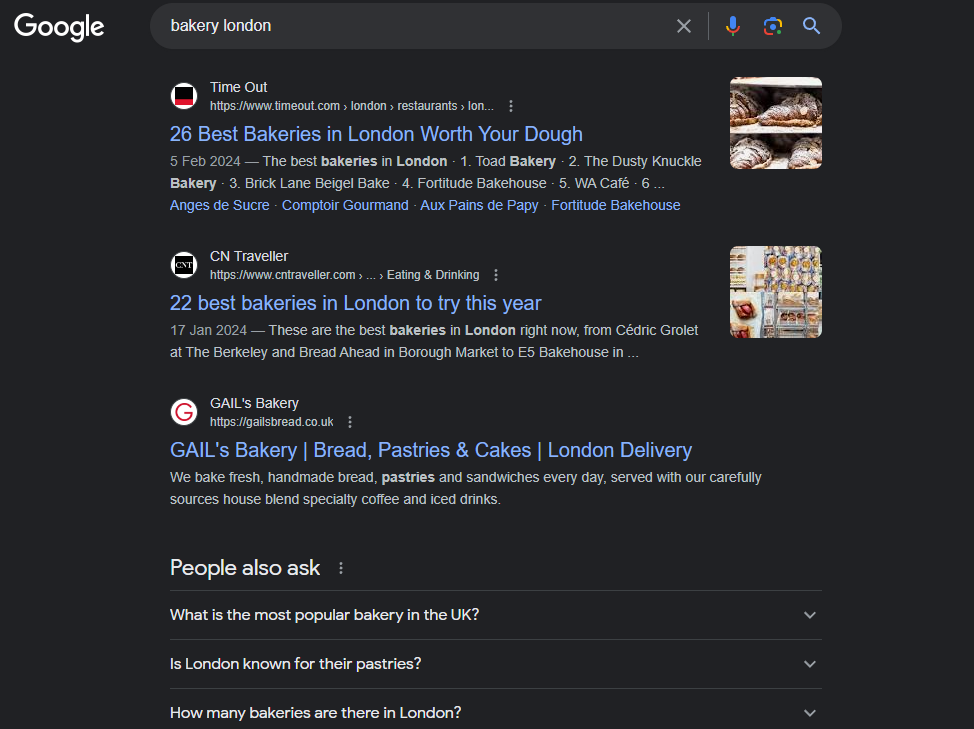 london bakery search results