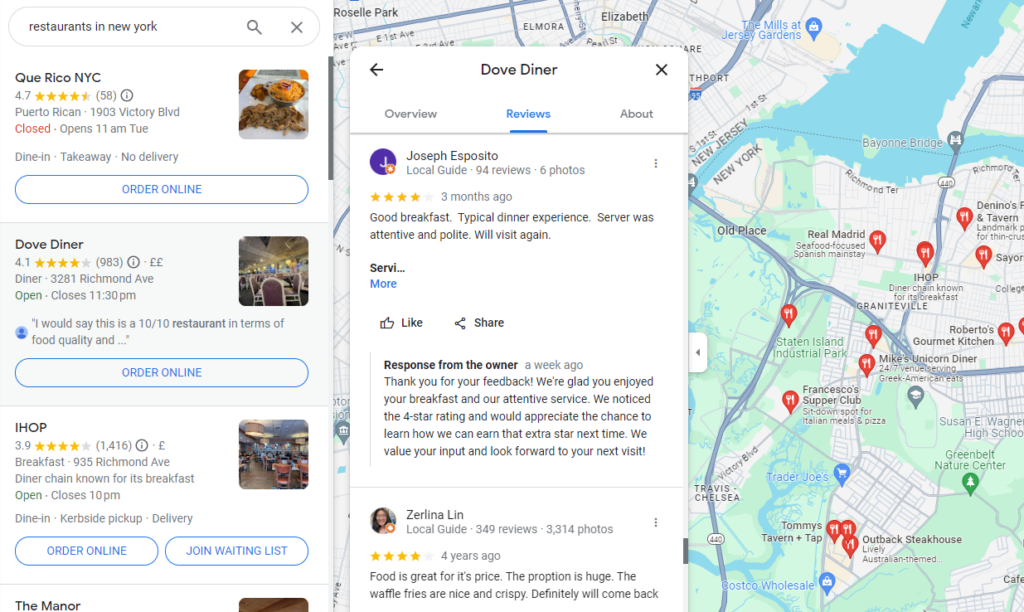 google restaurant reviews response