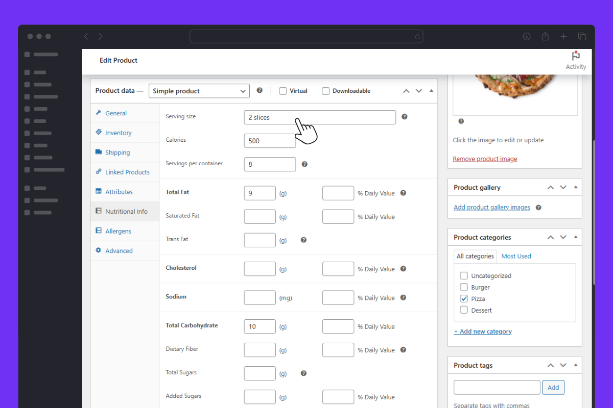 orderable nutritional information