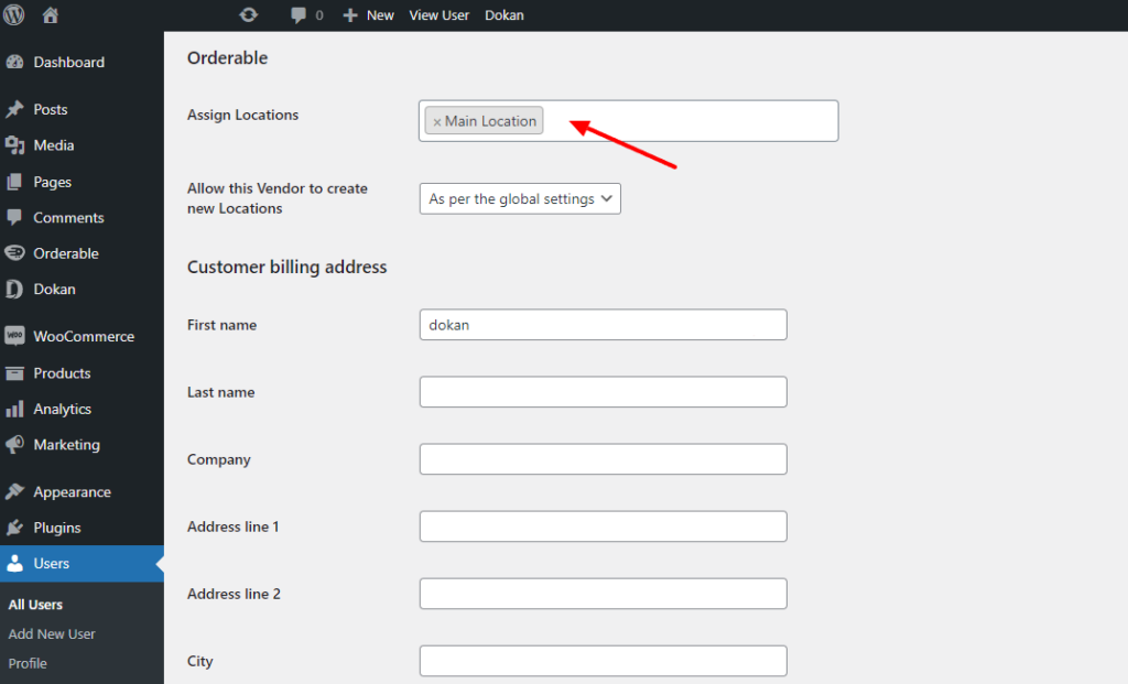 assign location dokan orderable