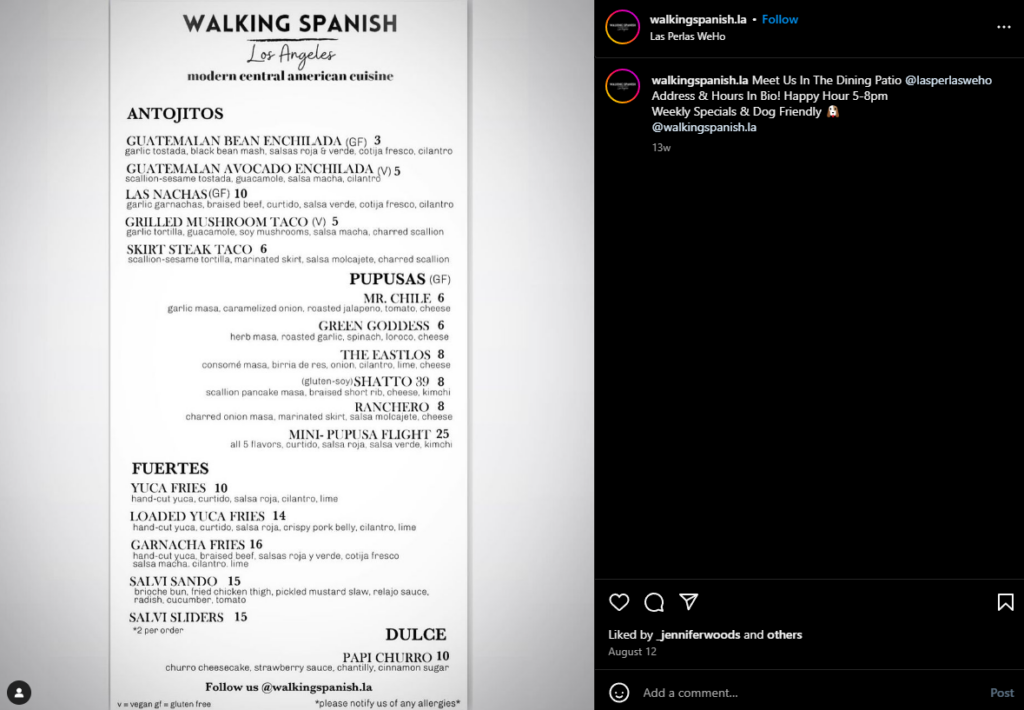 waking spanish menu