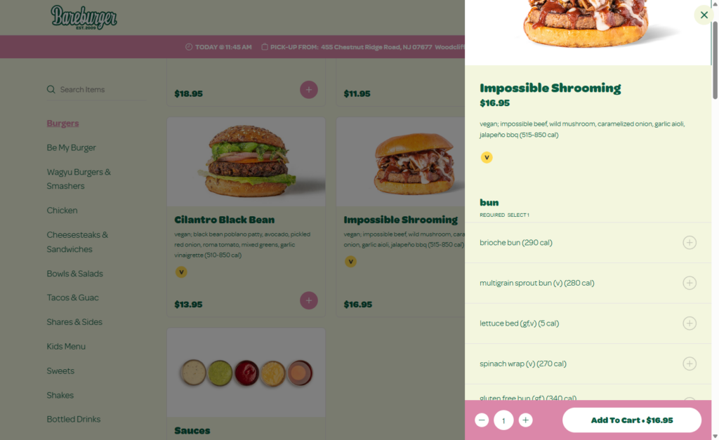 Bareburger menu options