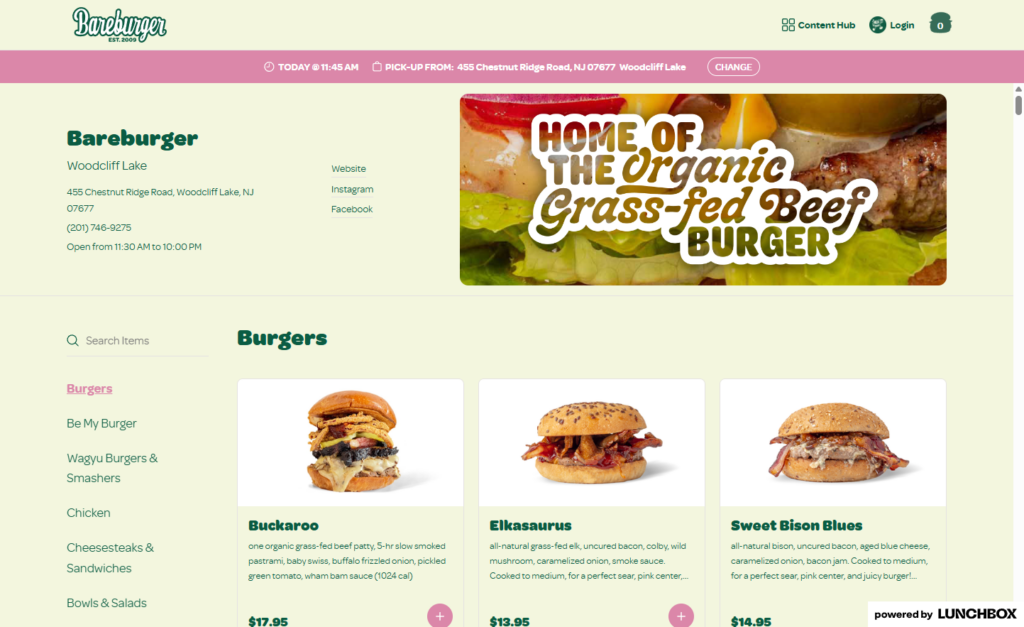 Bareburger online ordering menu