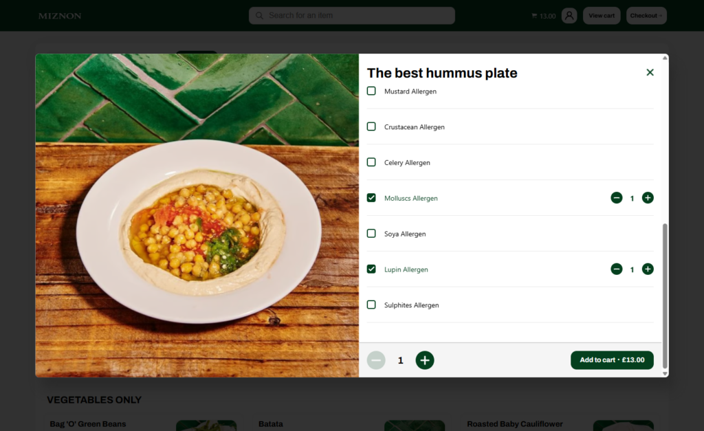 Miznon allergen menu