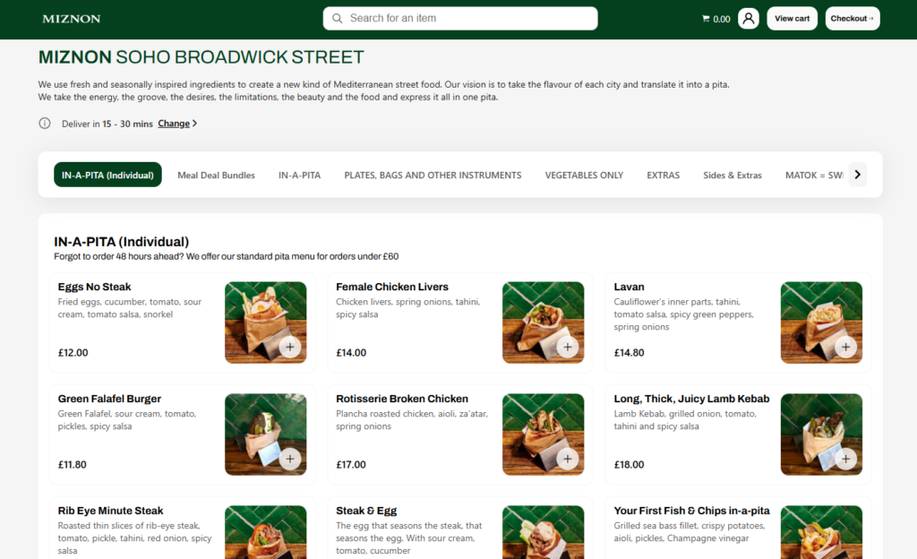 Miznon online ordering menu