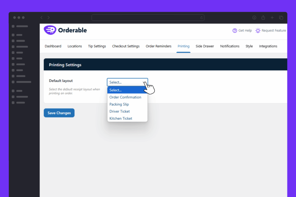 default receipt layout