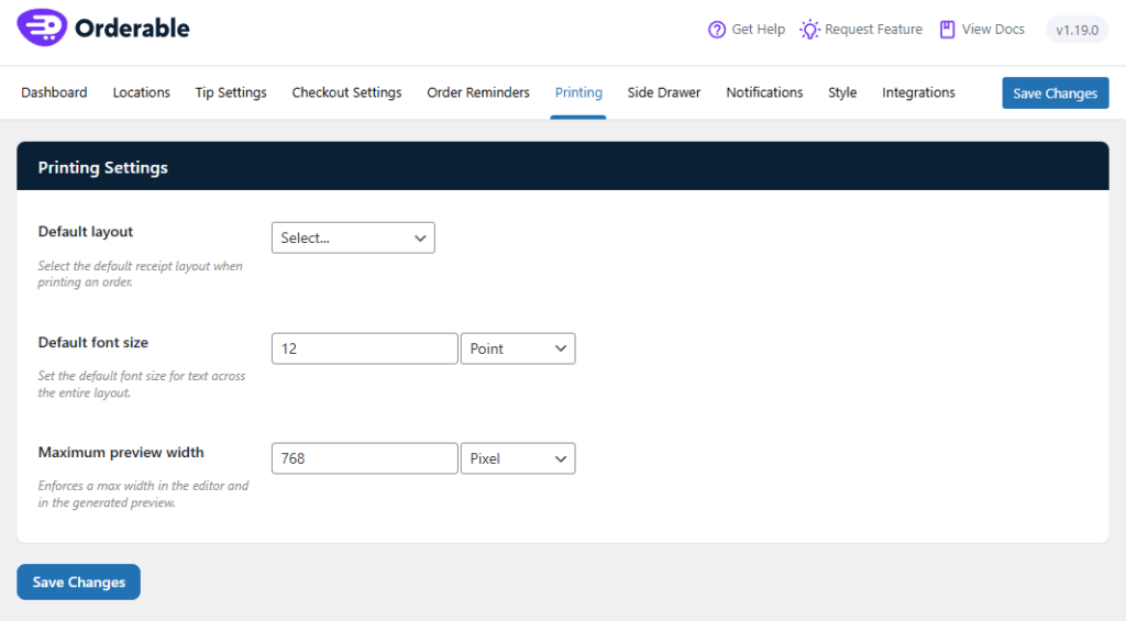 receipt global settings
