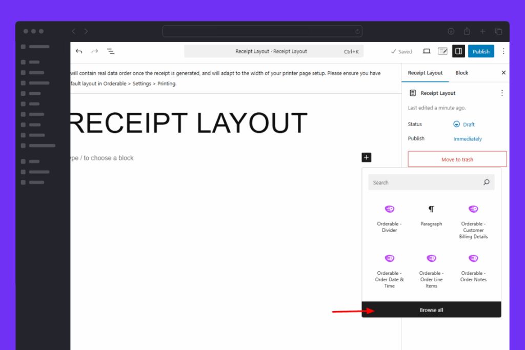 receipt layout browse all