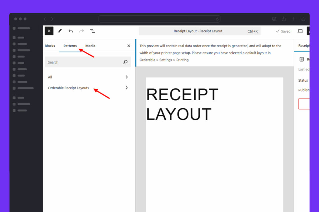 receipt layout template