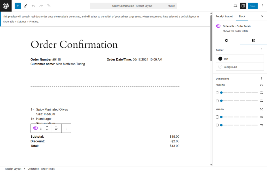 order confirmation receipt