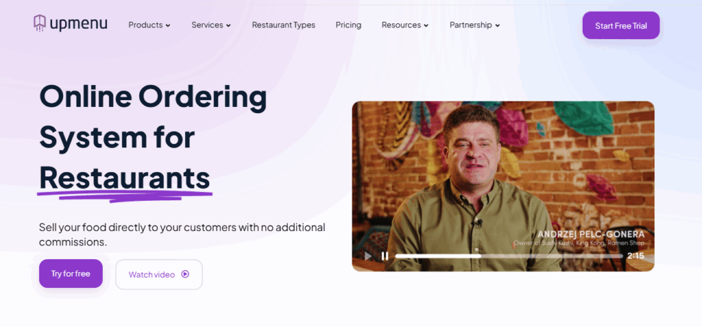 upmenu restaurant ordering system